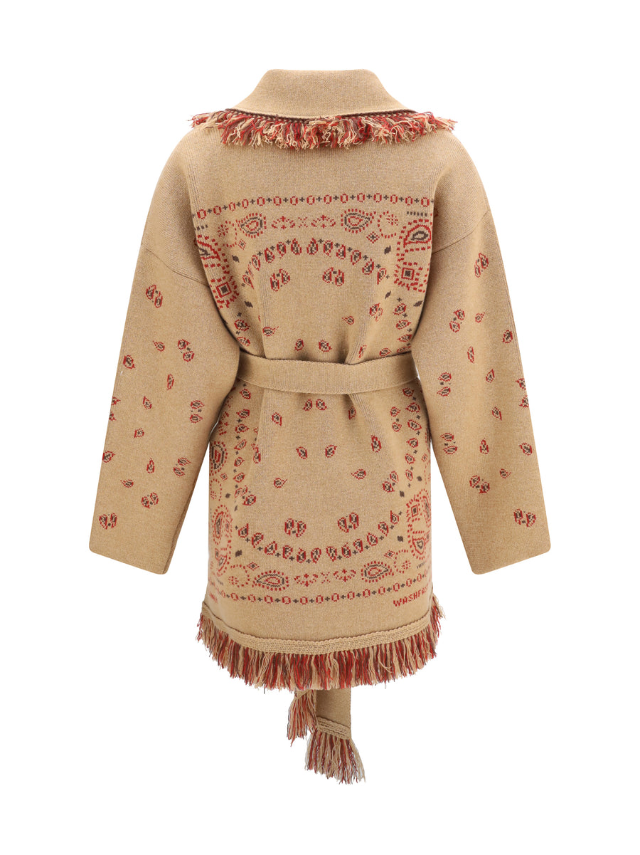 Cardigan Icon Jacquard Cashmere With Belt Camel/multicolour