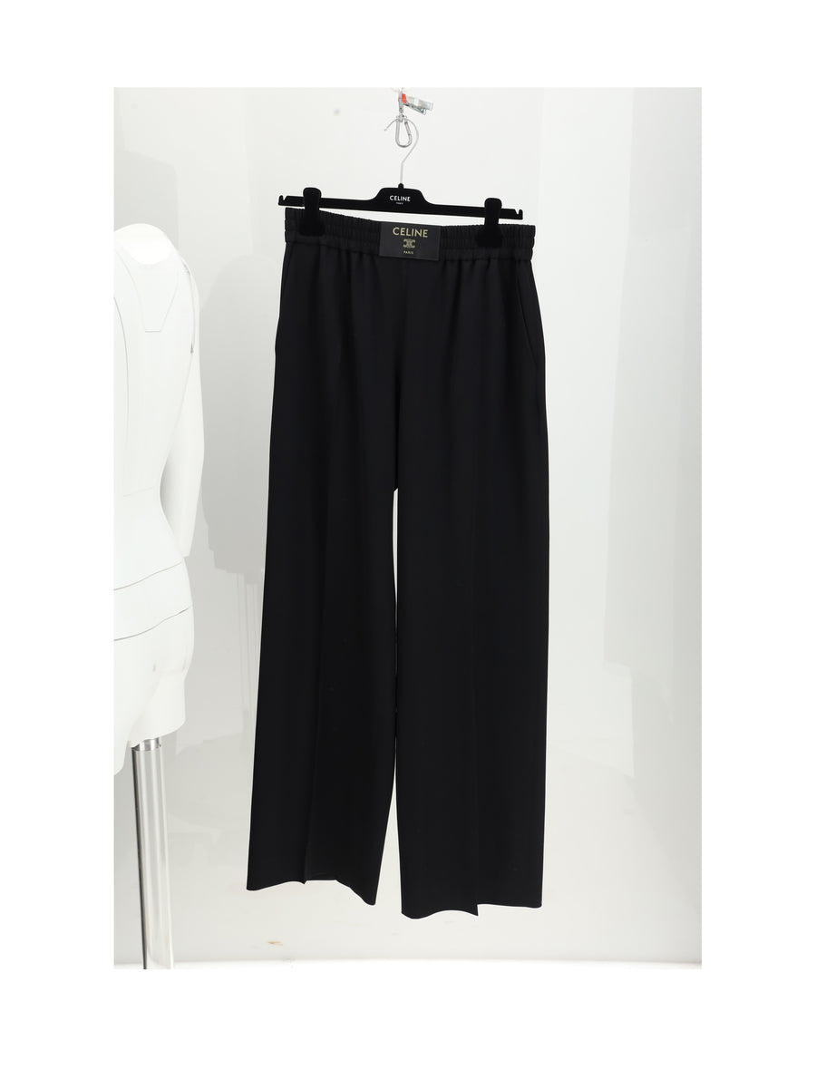 Trousers With Elastic Waist, Black Wool
