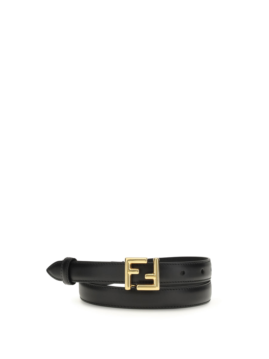 Ff Logo Belt Nero+oro Burattato Calf Leather Bos Taurus E Braces