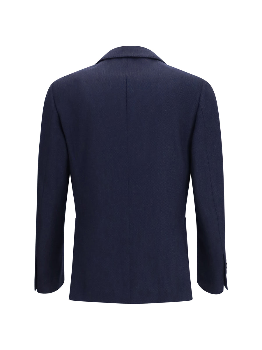 Jacket Single-Breasted Wool And Cashmere Blue Merino (ovis Aries)