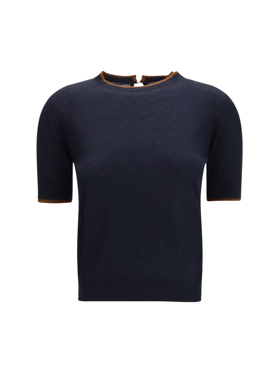 Silk And Wool T-Shirt Blu/cuoio Silk; Ovis Aries T-shirts