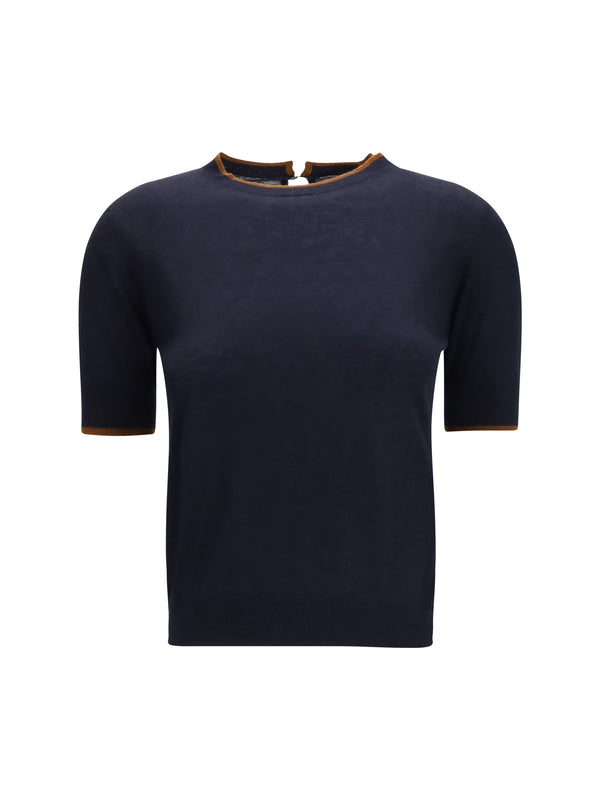 Silk And Wool T-Shirt Blu/cuoio Silk; Ovis Aries T-shirts