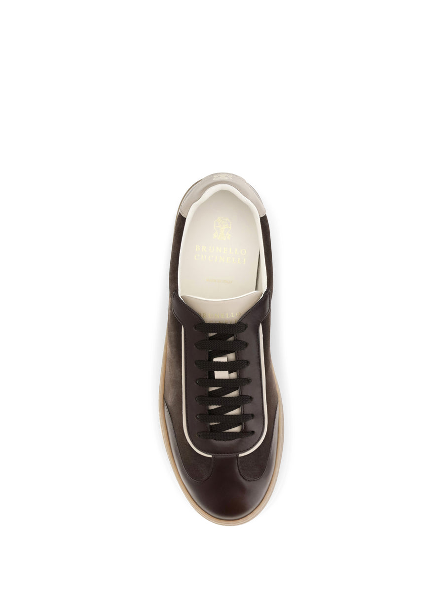 Leather Sneakers With Suede Details Brown Trainers