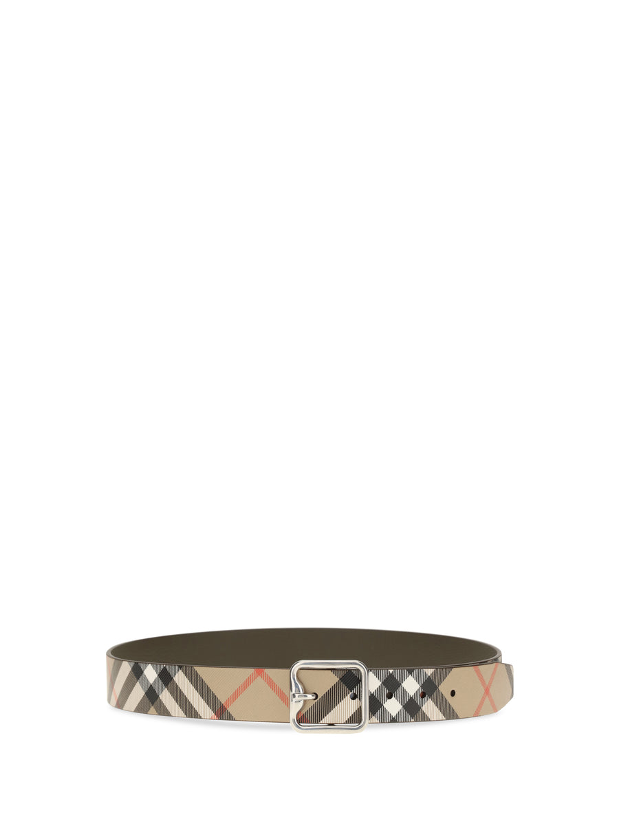 Belt B Buckle Check Sand-Military-Silver Sand/military/silver Calf Leather