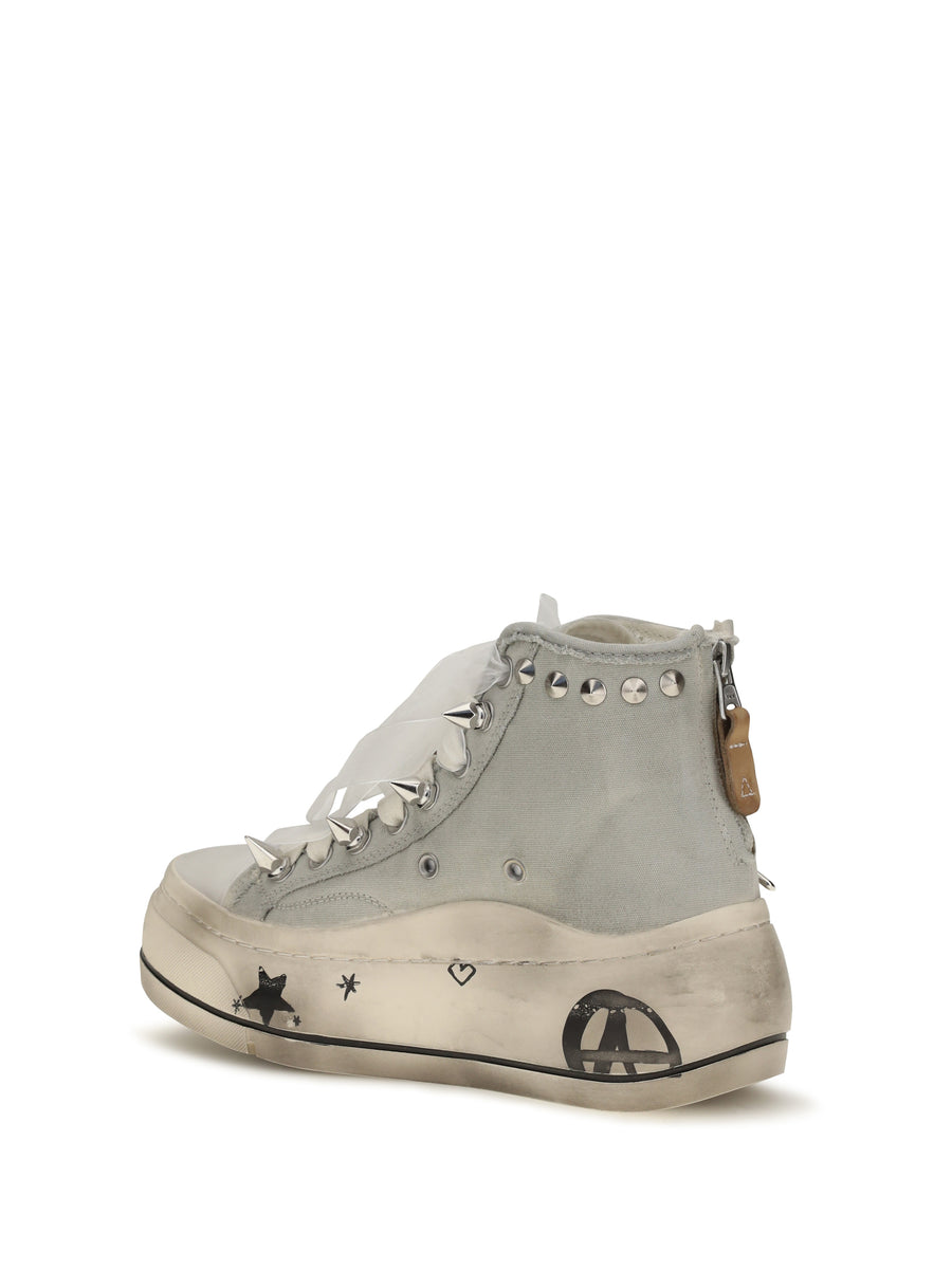 High Top Sneakers Off White With Charms Upper: Polyurethane Trainers