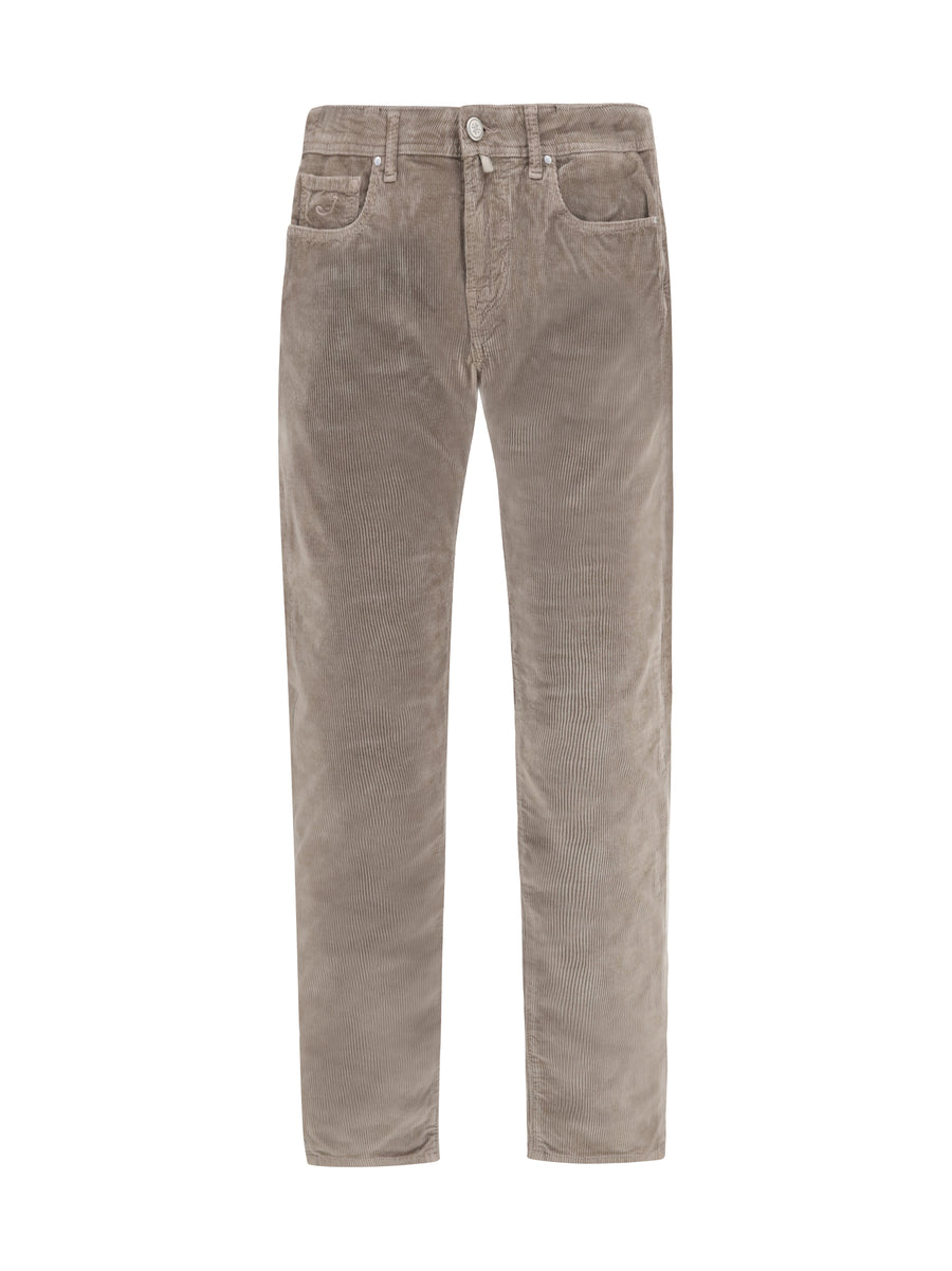 Straight-Leg Corduroy Pants Beige Cotton Jean