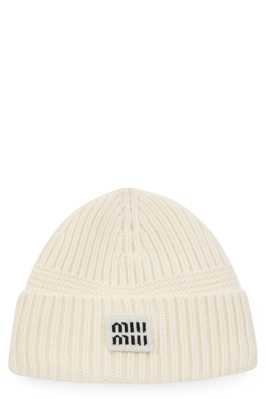 Knitted Hat With Logo White Virgin Wool