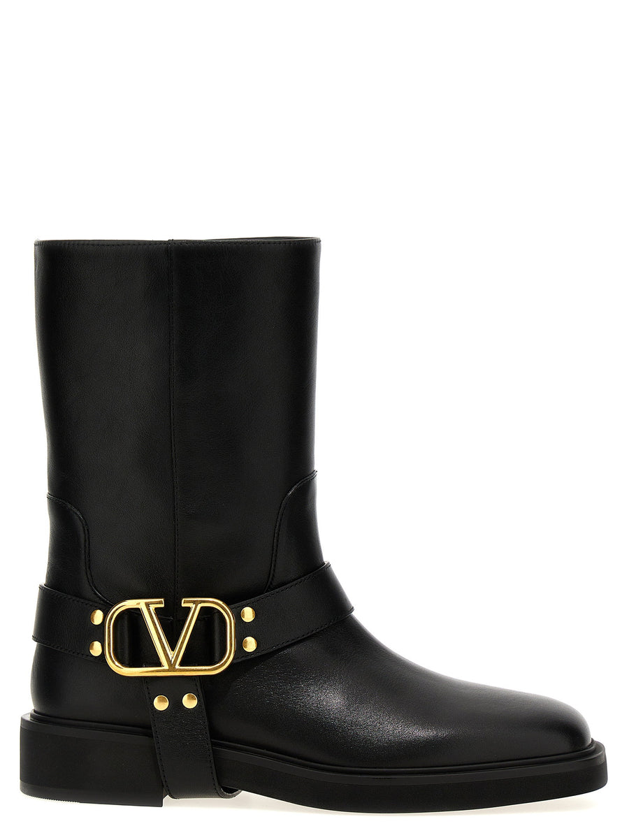 Valentino Garavani Gold-Embellished Leather Boot — Black