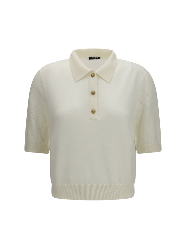 Balmain 100% Merino Wool polo in white