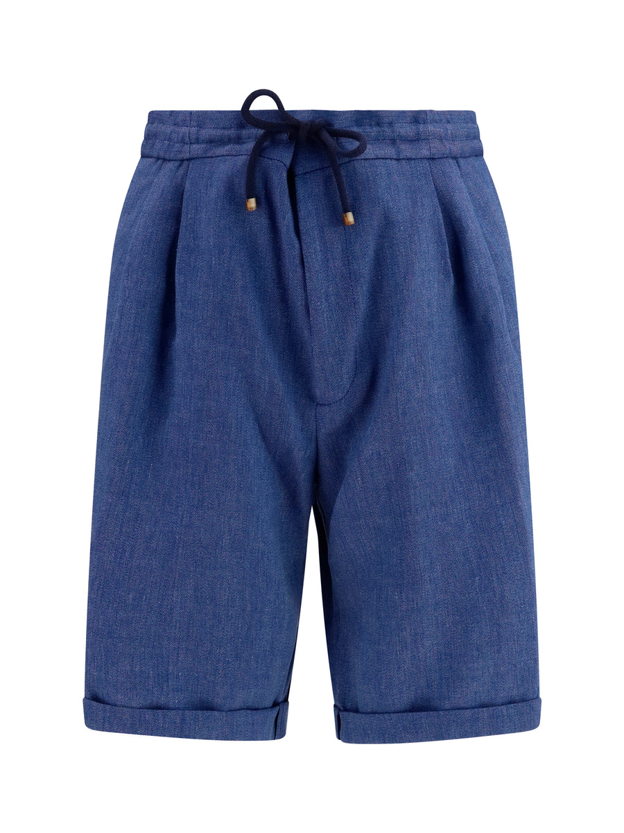 Brunello Cucinelli 60% Linen bermuda shorts in blue