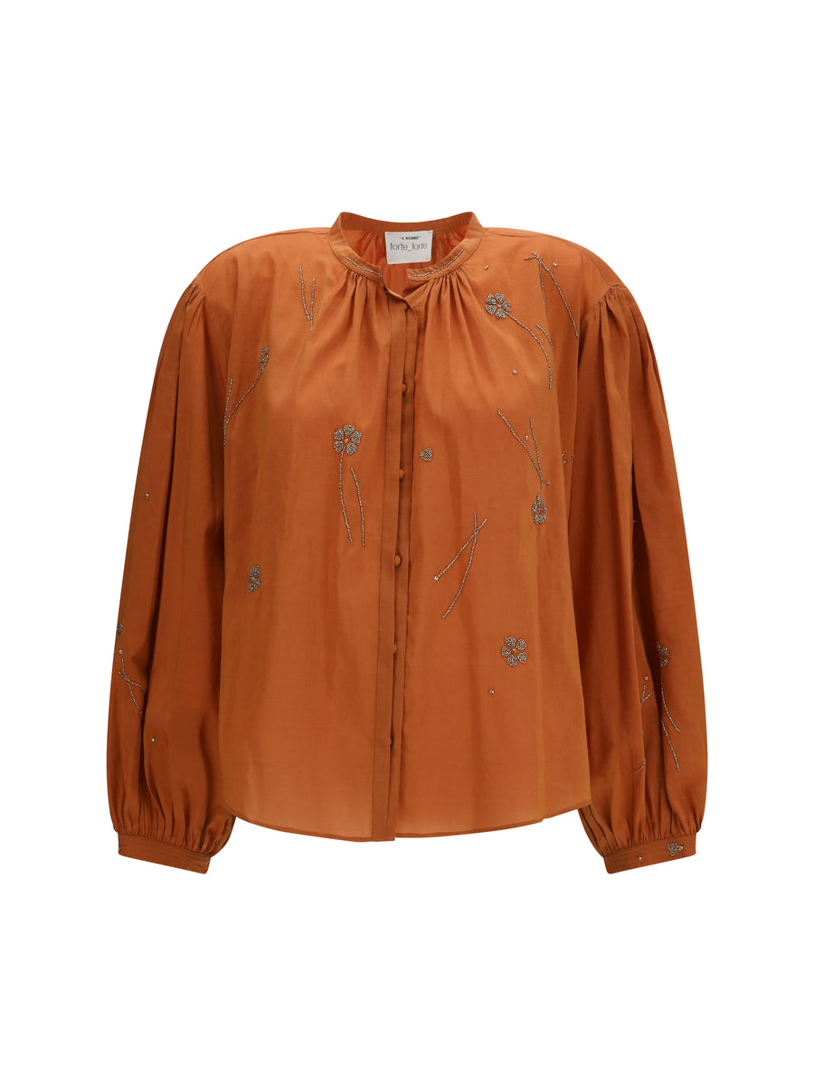 Shirt Fleurs Dorient Voile Beige Cotton