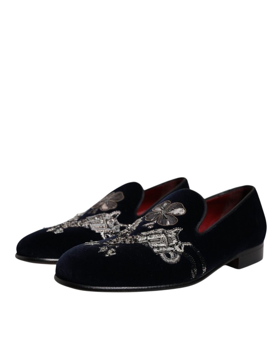 Black Velvet Floral Gun Loafers Dress Shoes Cotton