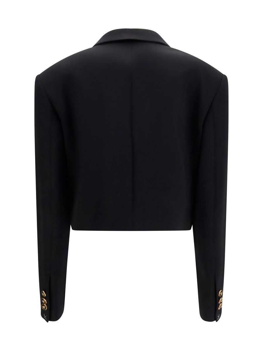 Blazer Cropped Wool Black Merino (ovis Aries) Jacket