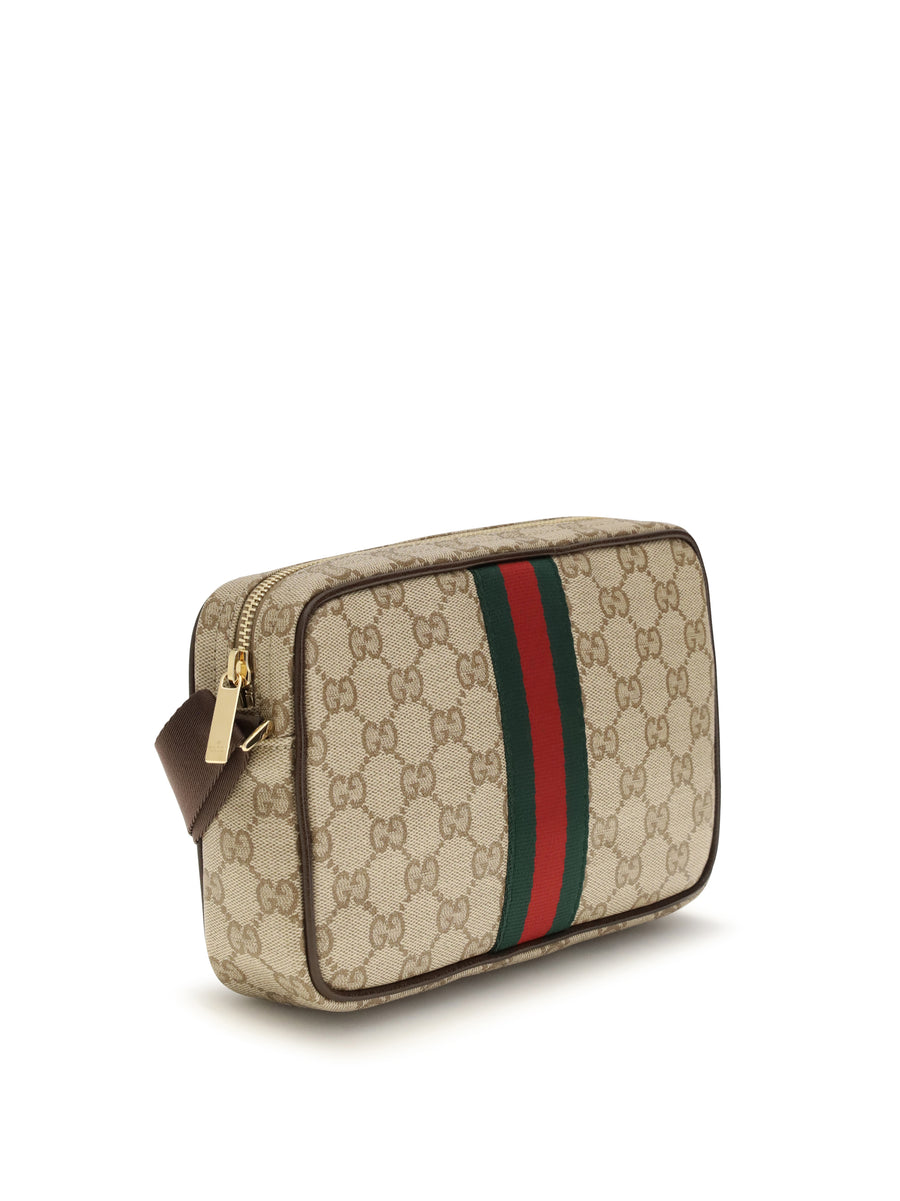 Shoulder Bag Gg With Web Stripe Vintage Sand/dark Brown/red/green Fabric