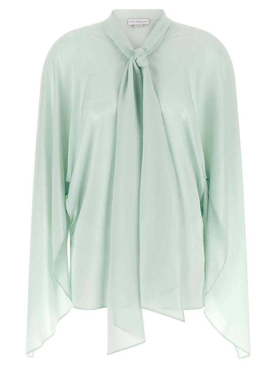 Stella Mccartney Lavallière Collar Silk Shirt — Mint