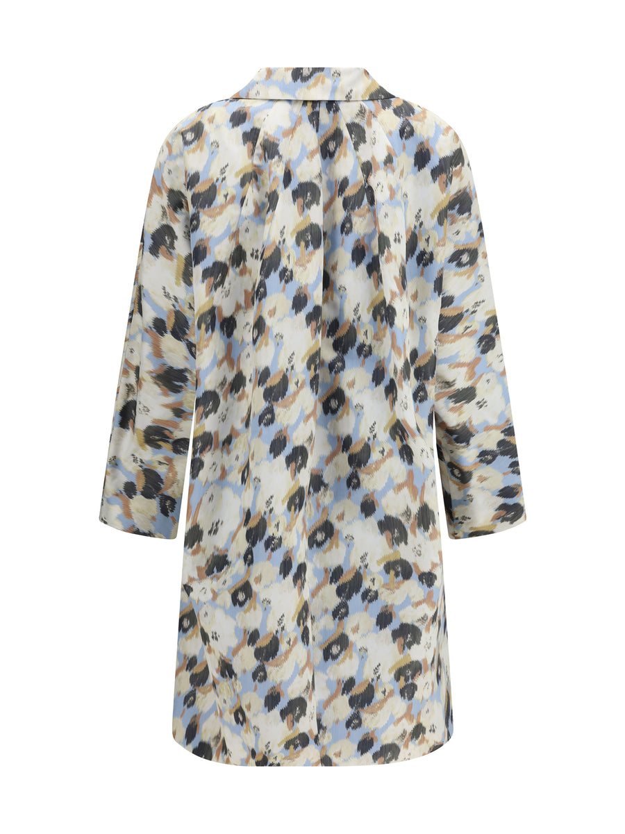 Parka Coat Printed Light Blue Polyester