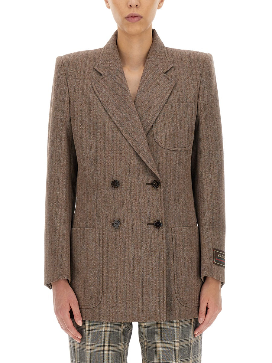 Wool Jacket Herringbone Brown