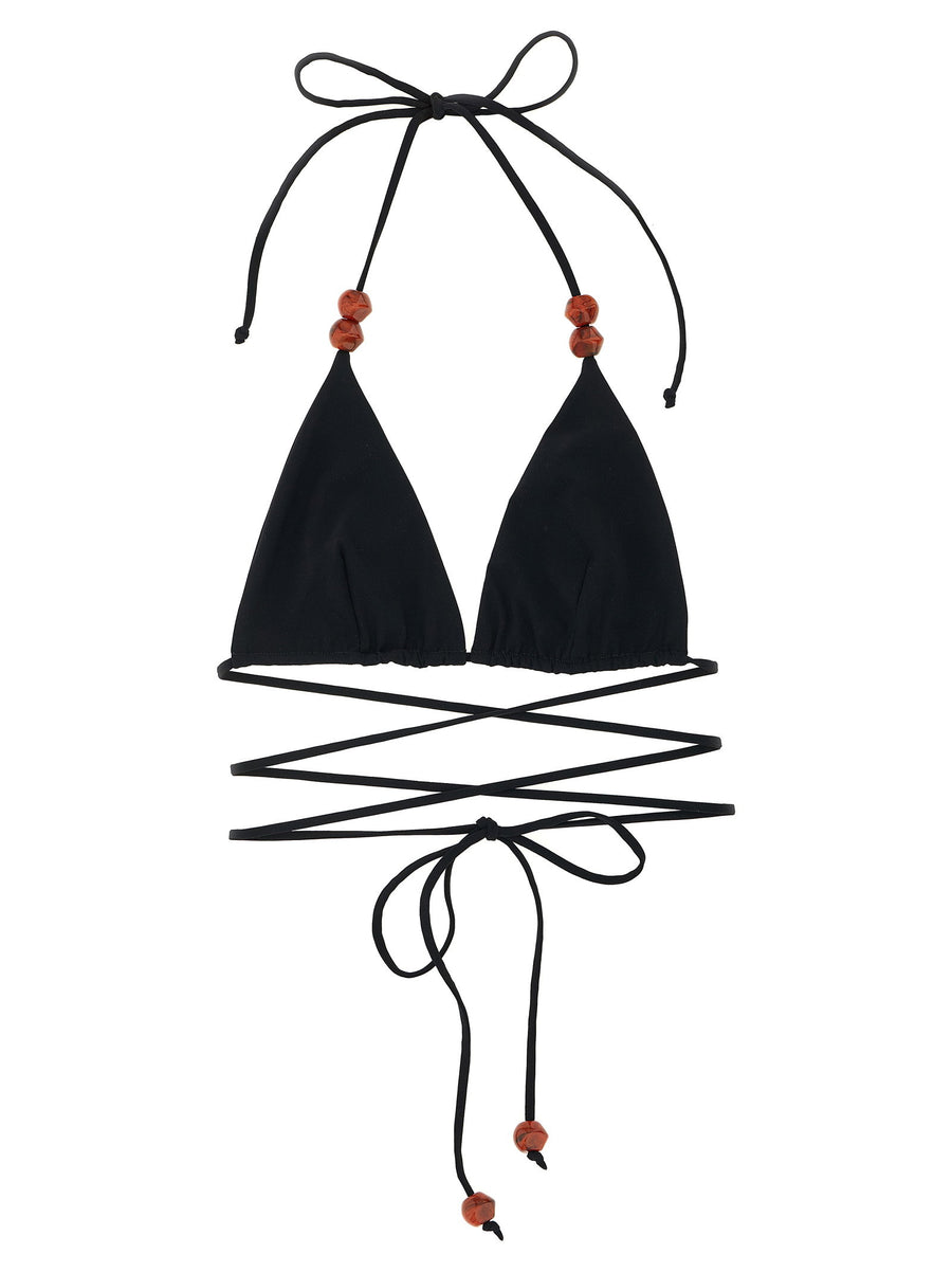 Magda Butrym Beaded Lace Triangle Bikini Top — Black