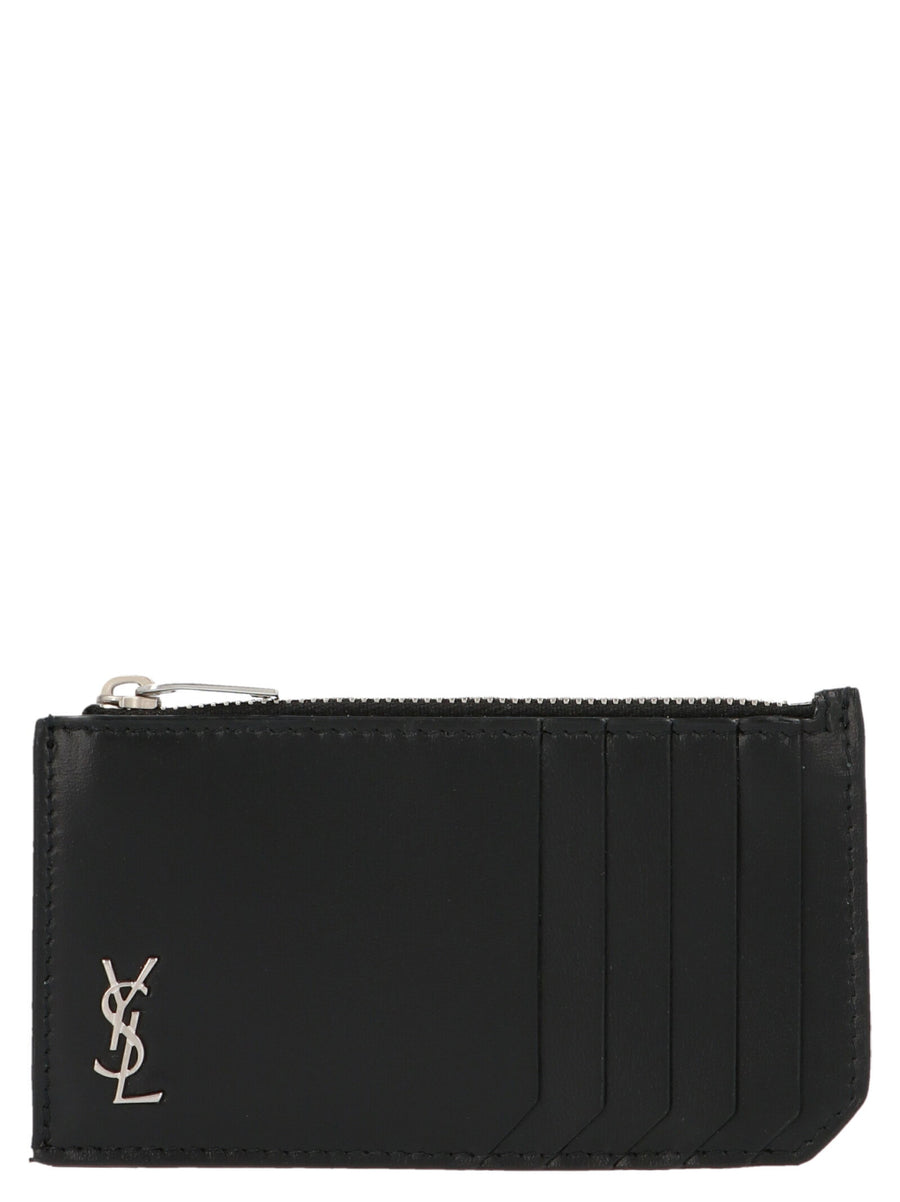 Saint Laurent Monogram Leather Card Case — Black