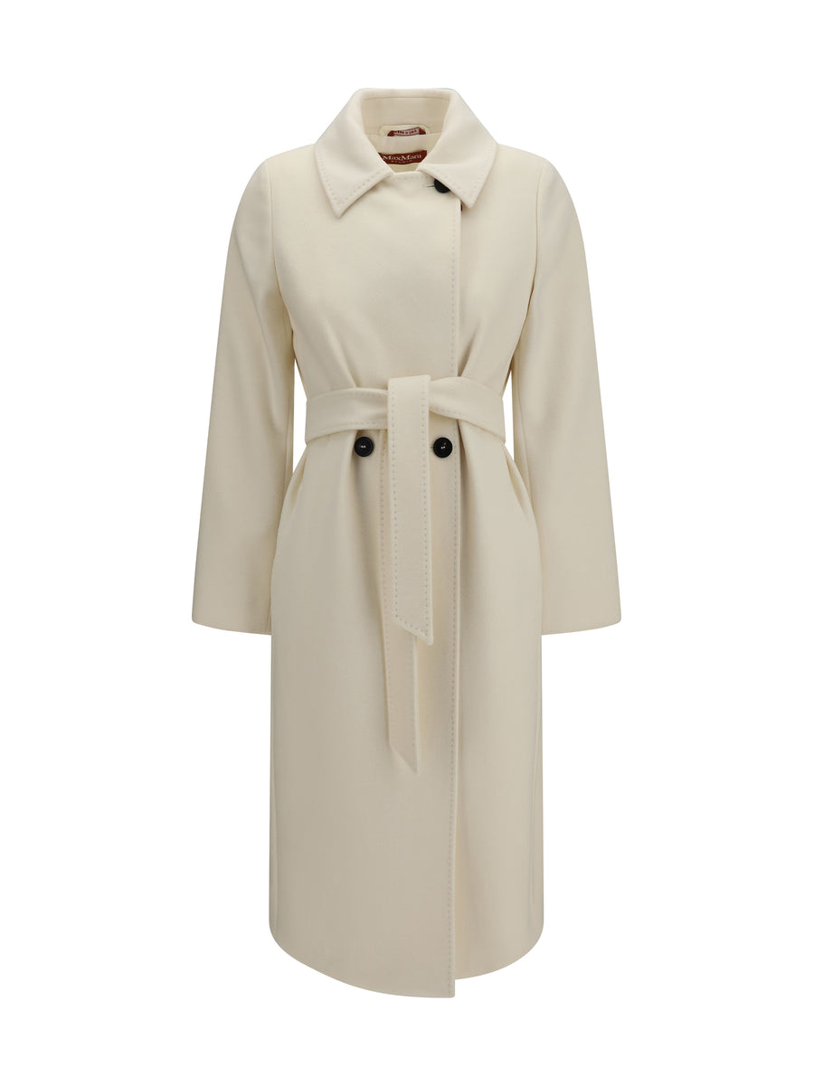 Double-Breasted Wool Coat White Fleece (ovis Aries)