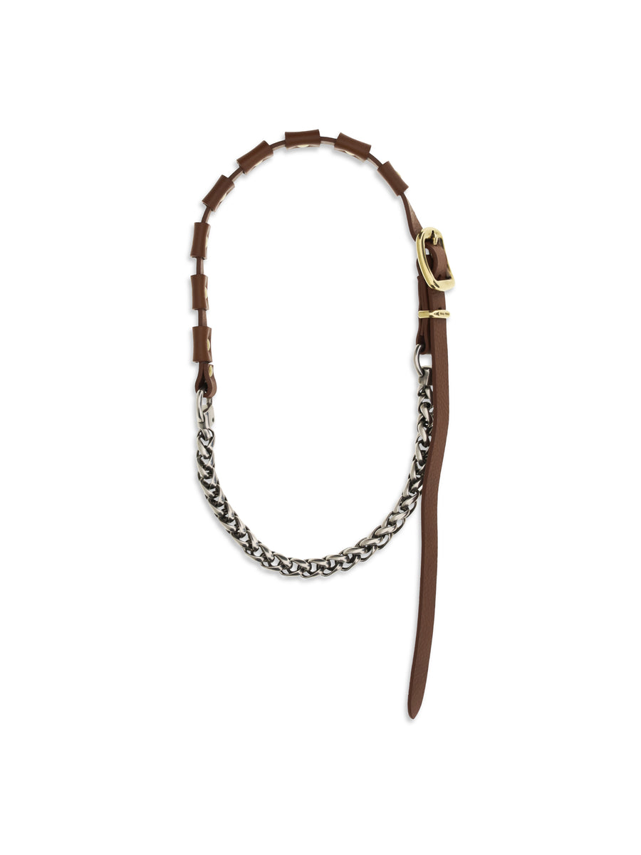 Leather Necklace With Buckle — Tobacco Tobacco/silver/bronze Calf Necklaces
