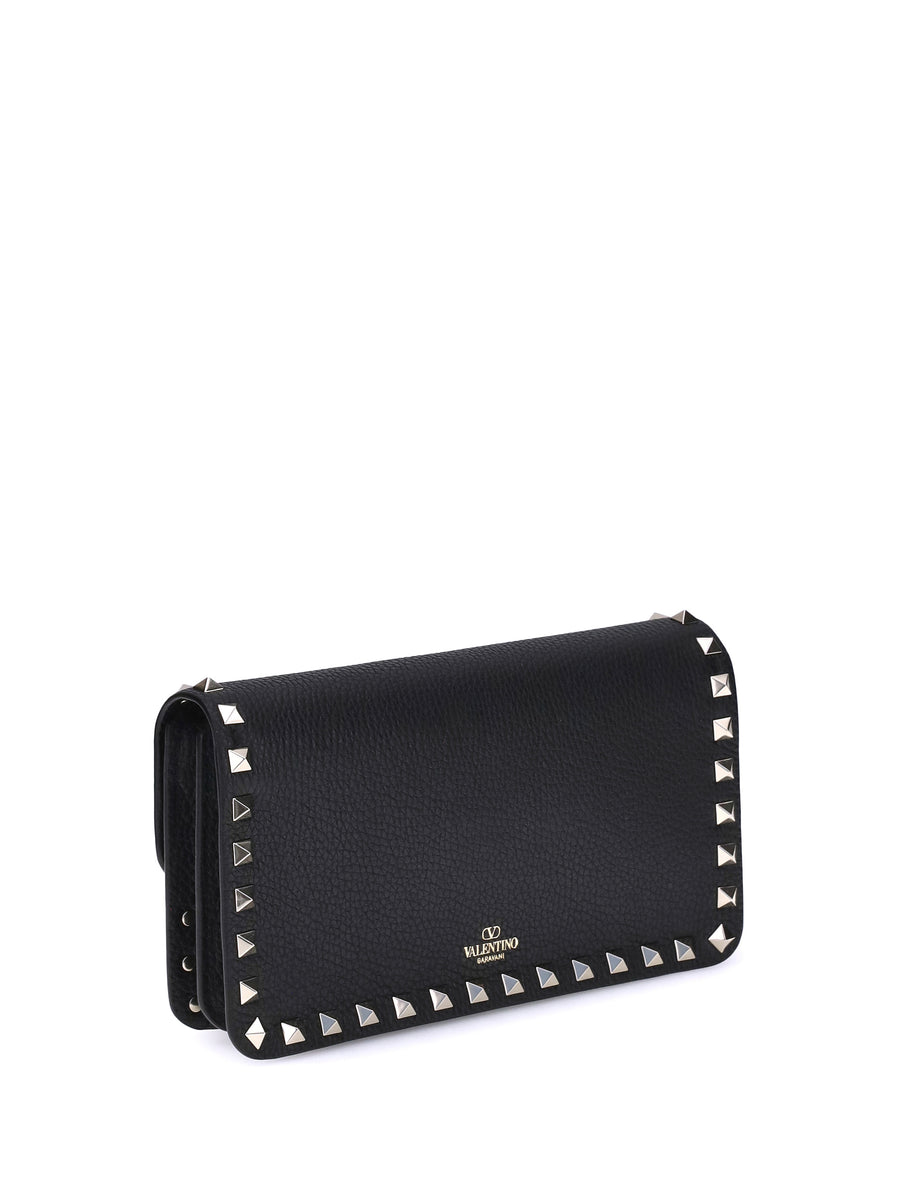 Wallet With Strap Rockstud Black Calf Leather (bos Taurus) & Purses