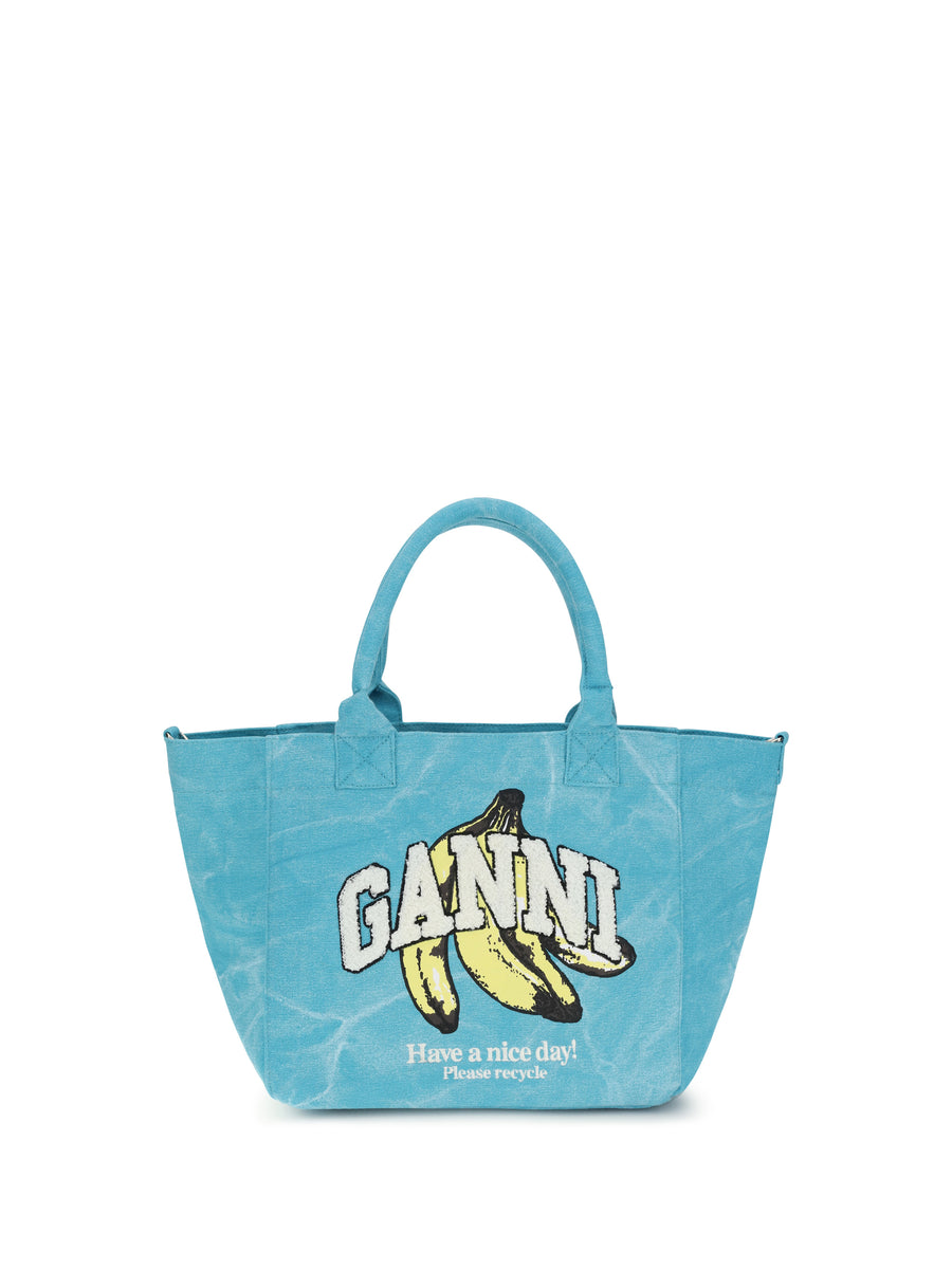Ganni 100% recycled cotton tote bag in blue