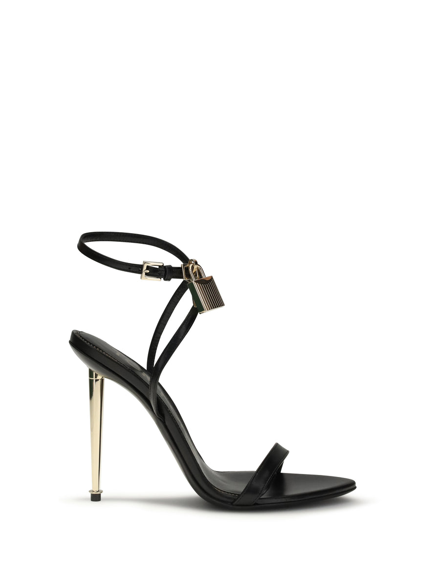 Heeled Sandals Padlock Pointy Black