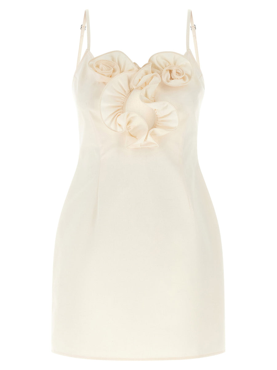 Magda Butrym Floral Ruffle Bustier Dress — Cream
