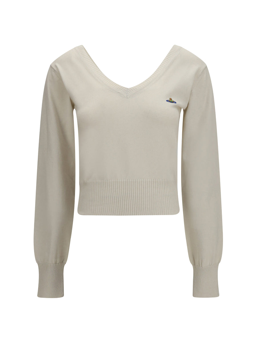 Beatrice V-Neck Sweater Dove White Cotton; Kashmir/capra Hircus