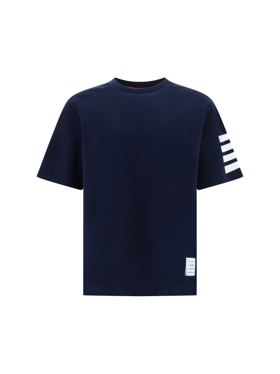 Cotton Crewneck T-Shirt With Stripes Navy T-shirts