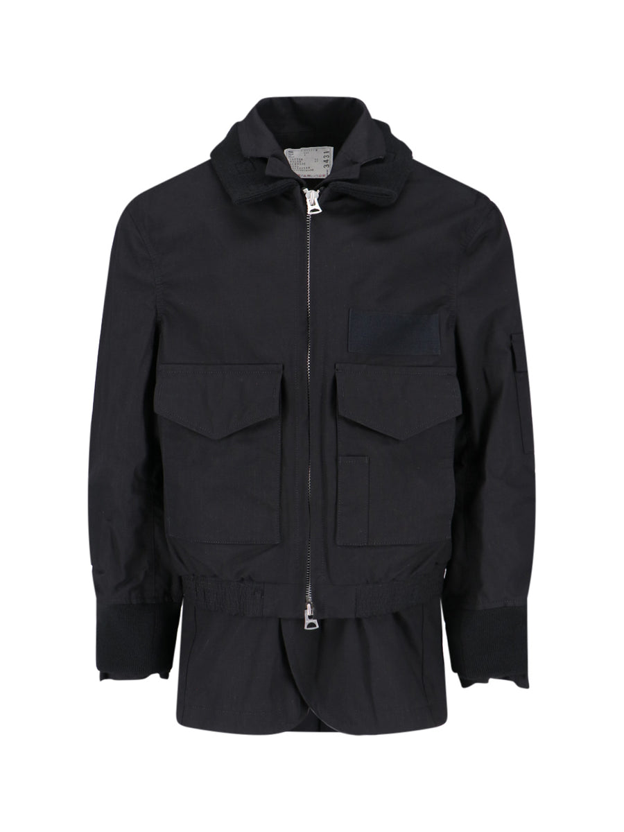 Sacai 53% Cotton jacket in black