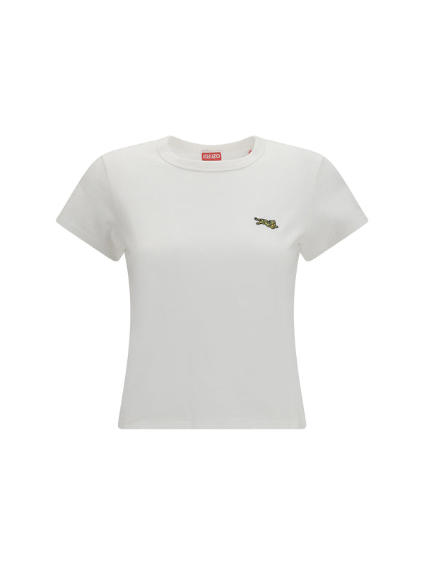 Jumping Tiger Embroidered Cotton T-Shirt Off White T-shirts
