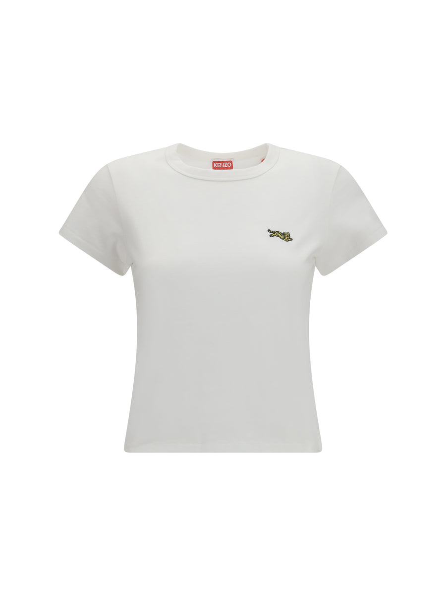 Jumping Tiger Embroidered Cotton T-Shirt Off White T-shirts