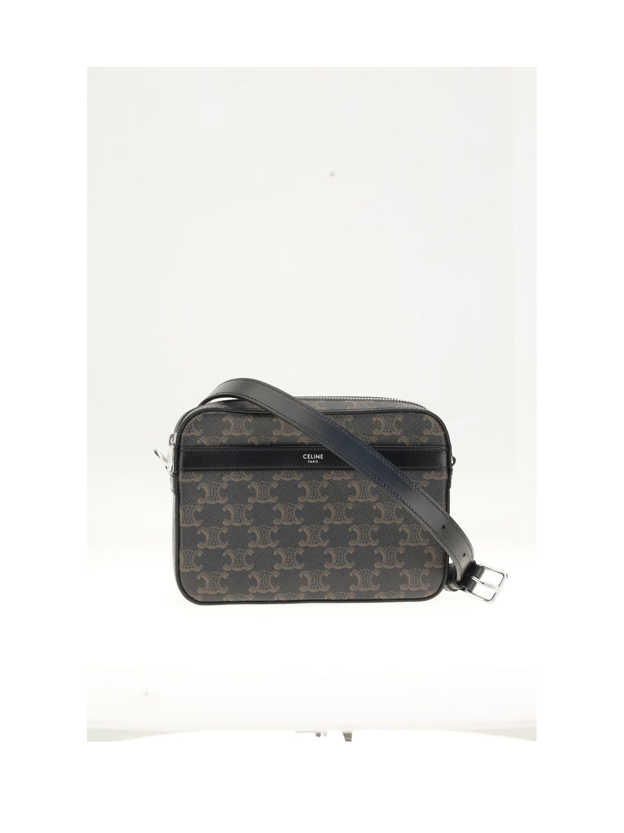 Small Messenger Shoulder Bag Black Cotton