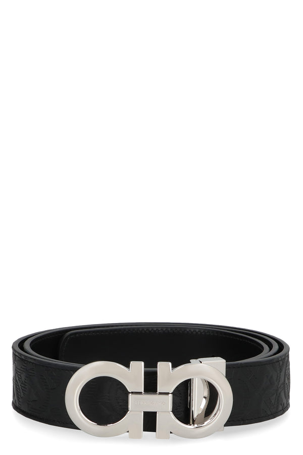 Gancini Reversible Leather Belt Black Calfskin