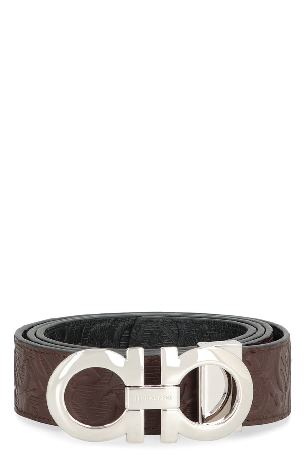 Gancini Reversible Leather Belt Brown Calf