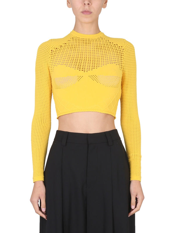 Crop Shirt Yellow Polyamide Elastane Jumpers