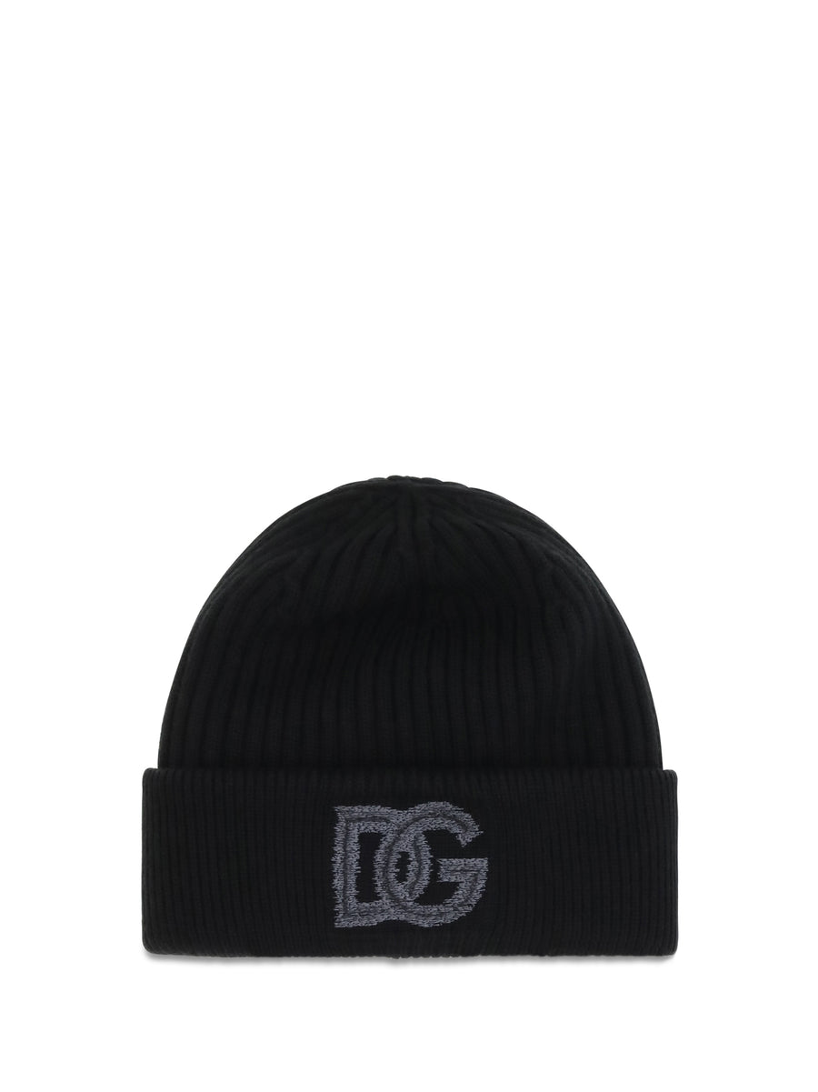 Logo English Rib Knit Beanie Nero Hats E Hairbands