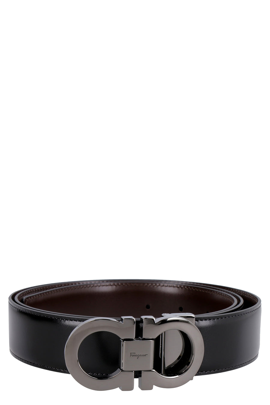 Gancini Reversible Leather Belt Black Calf