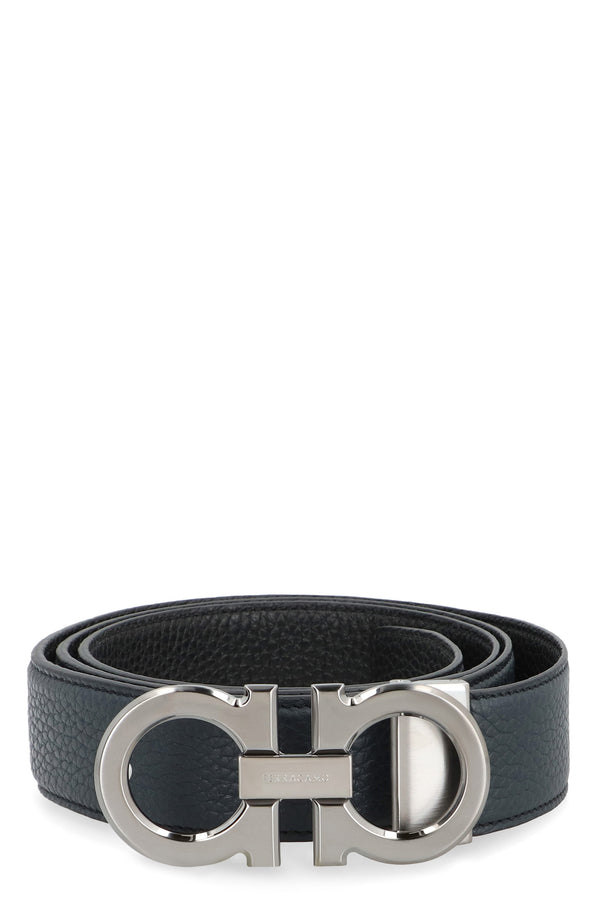 Gancini Reversible Leather Belt Black Calfskin