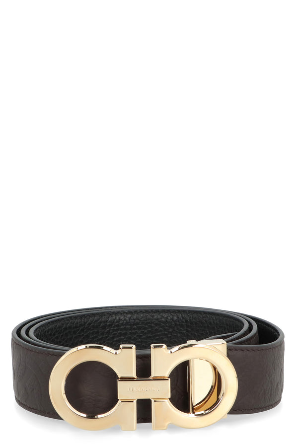 Gancini Reversible Leather Belt Brown Calfskin