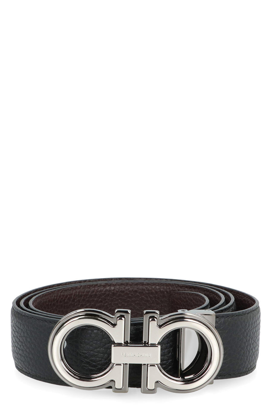Reversible Leather Belt With Gancini Buckle Black Calfskin
