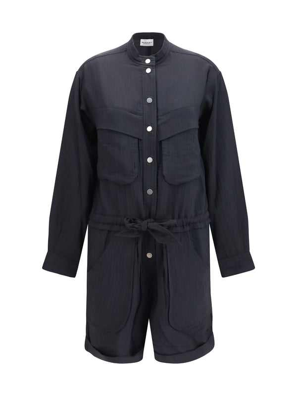 Jumpsuit Short Cotton-Blend Black Viscose Jumpsuits