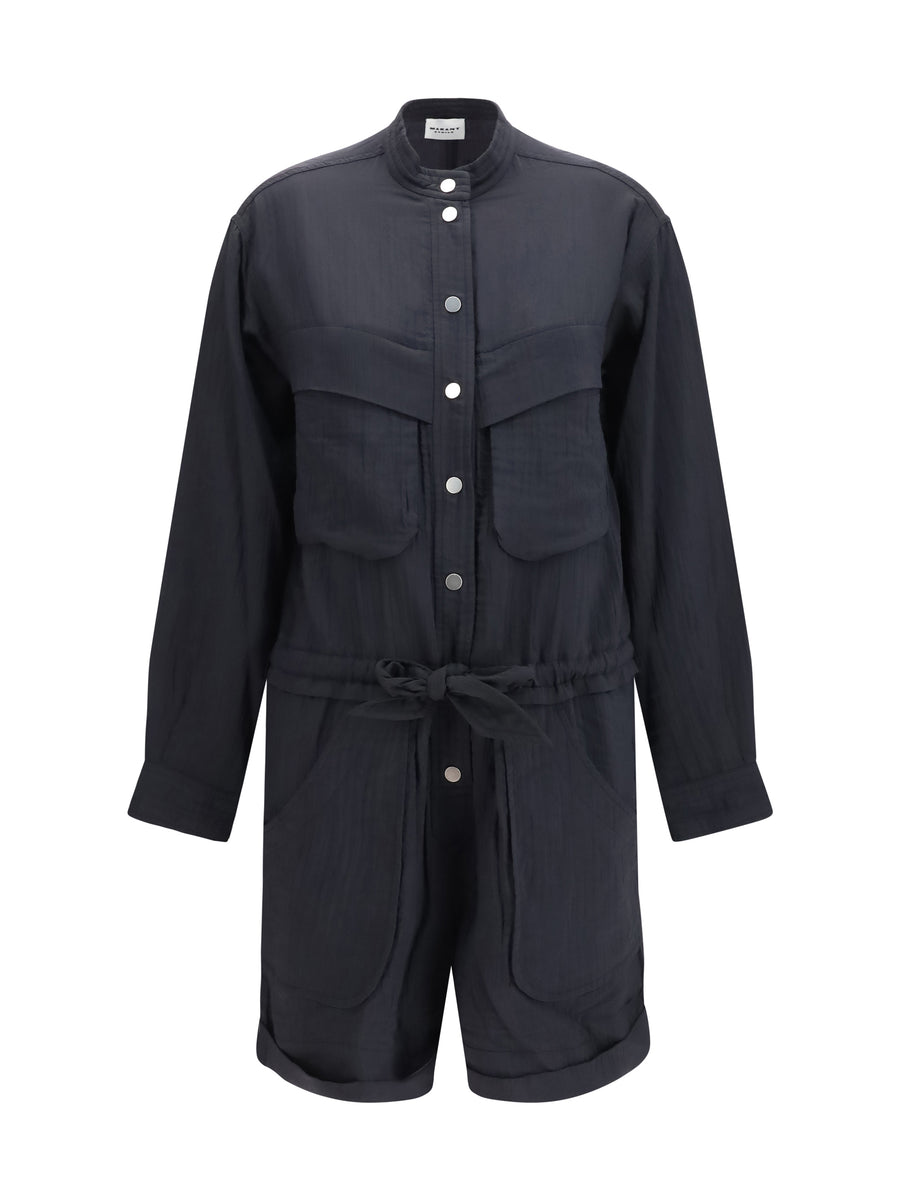 Jumpsuit Short Cotton-Blend Black Viscose Jumpsuits