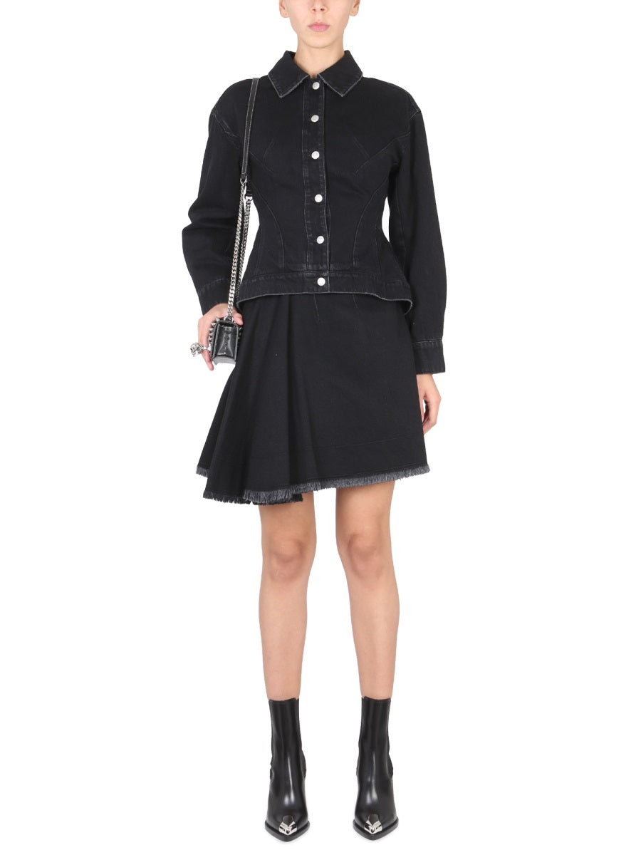 Asymmetrical Mini Skirt Black Cotton