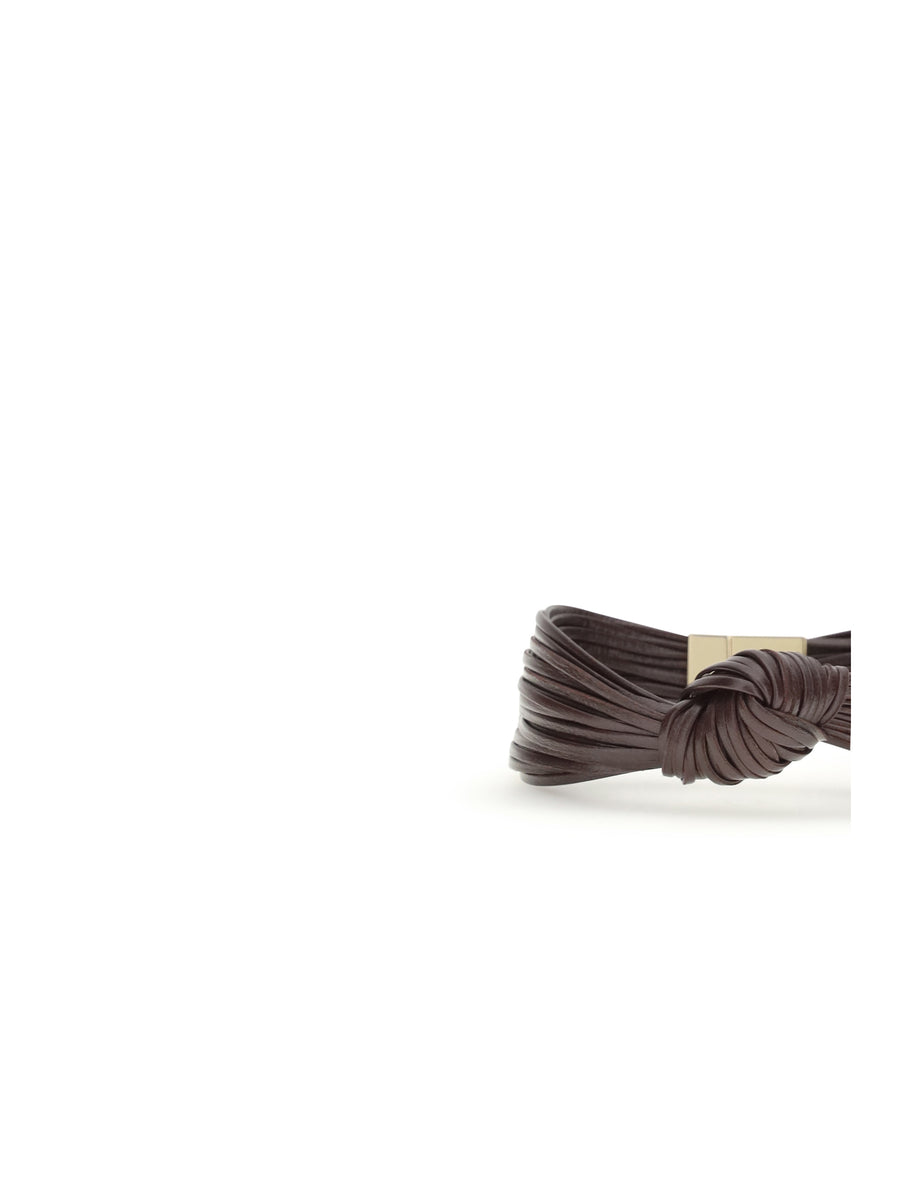 Leather Knot Bracelet Dark Barolo Silver Bracelets