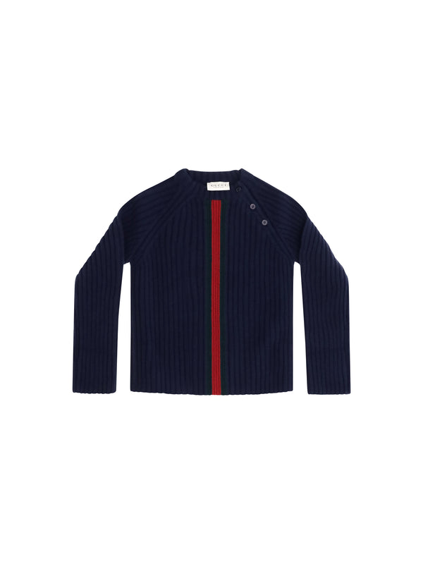 Web Stripe Wool Sweater For Boy Abyss Blue/green/red Merino Ovis Aries
