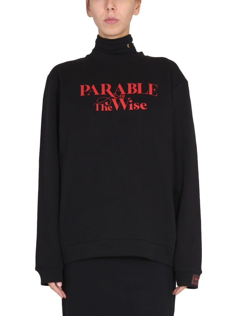 Crewneck Sweatshirt With Front Print Black Cotton Sweatshirts