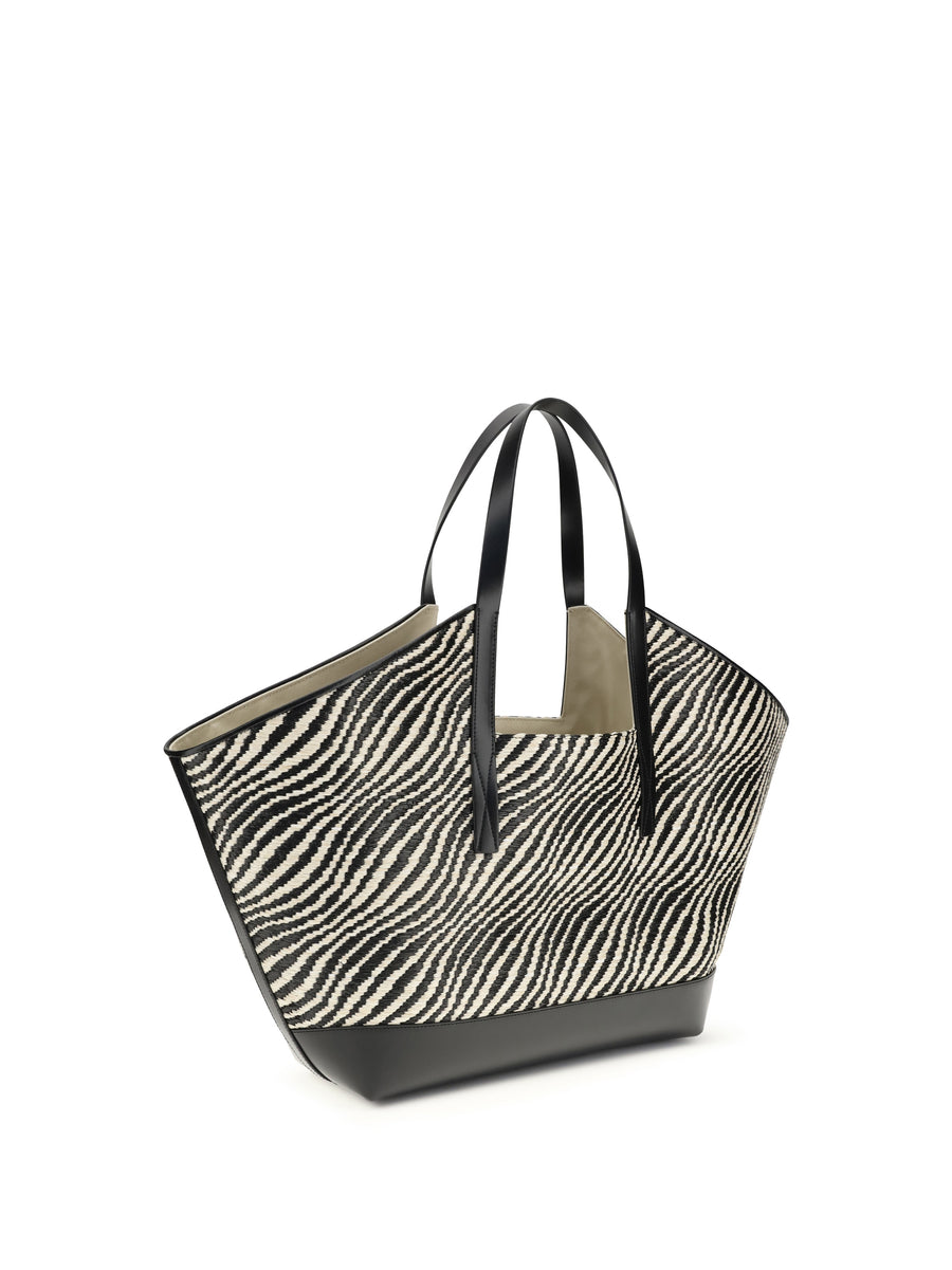 Tote Bag Raffia-Effect Black Polyamide Shoulder